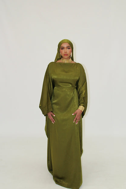 SAMRA Abaya and Shawl - Lime